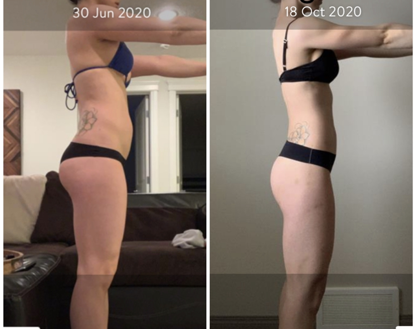3 month fitness transformation side photo comparison