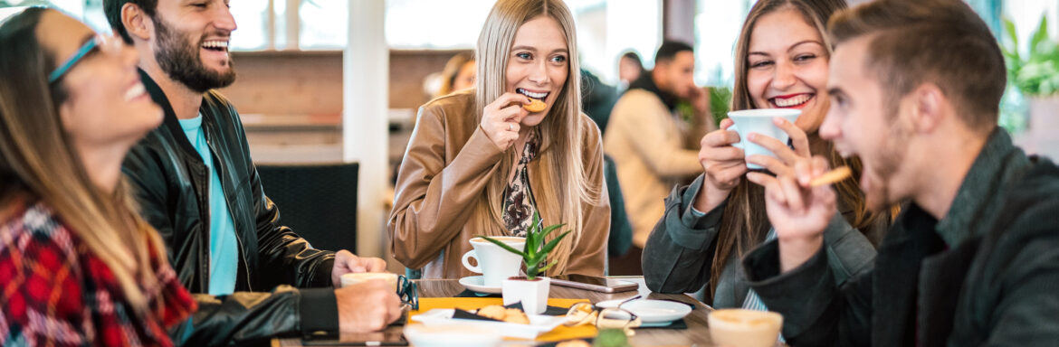 Group enjoying smart café swaps for healthier eating during meeting