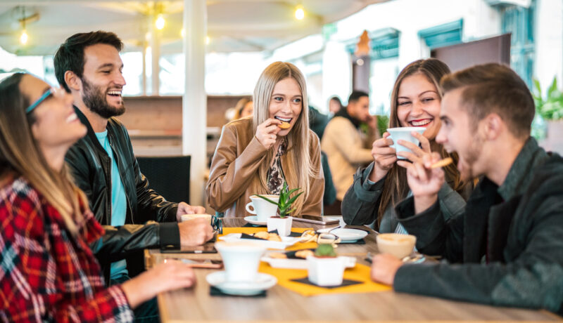 Group enjoying smart café swaps for healthier eating during meeting